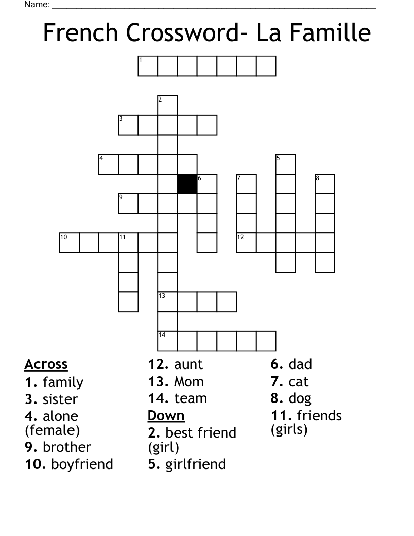 French Crossword- La Famille