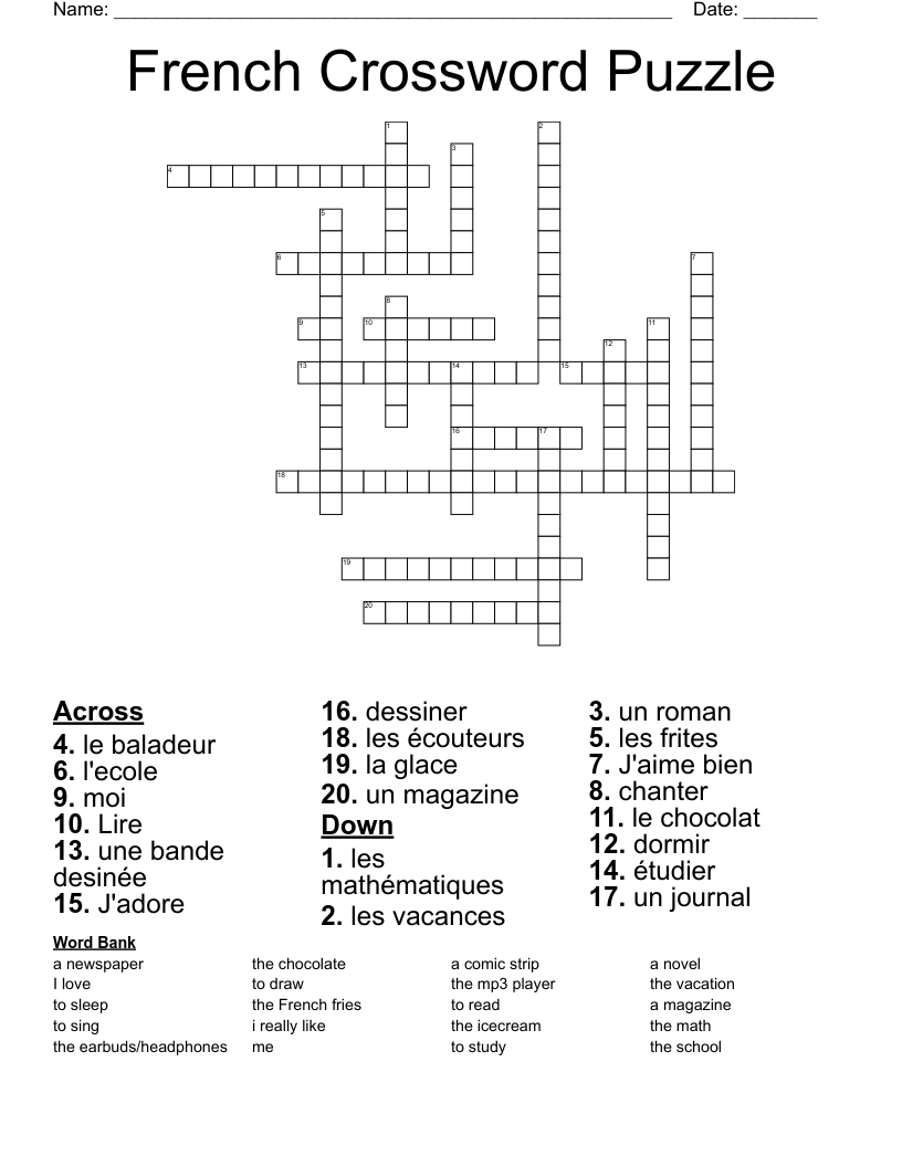 French Crossword Puzzle