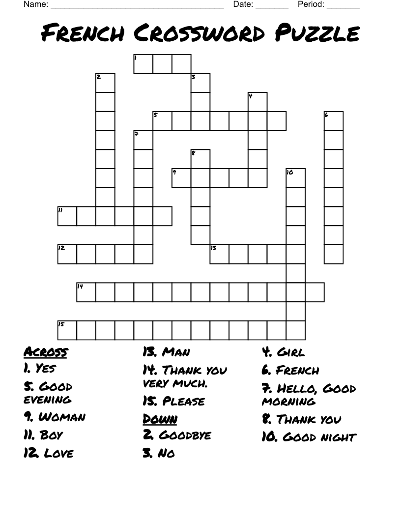 French Crossword Puzzle