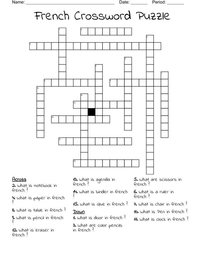 French Crossword Puzzle