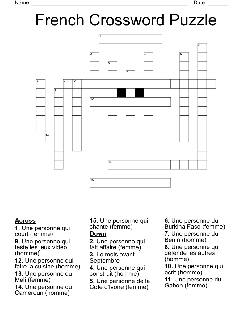 French Crossword Puzzle