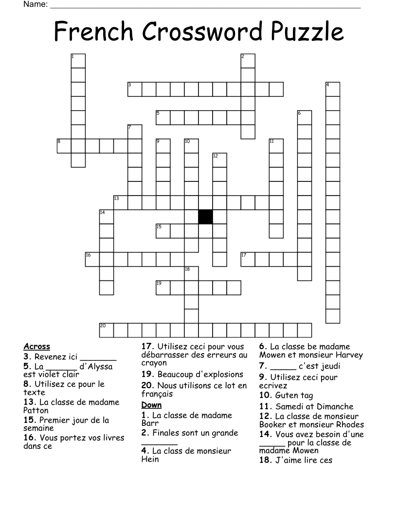 French Crossword Puzzle