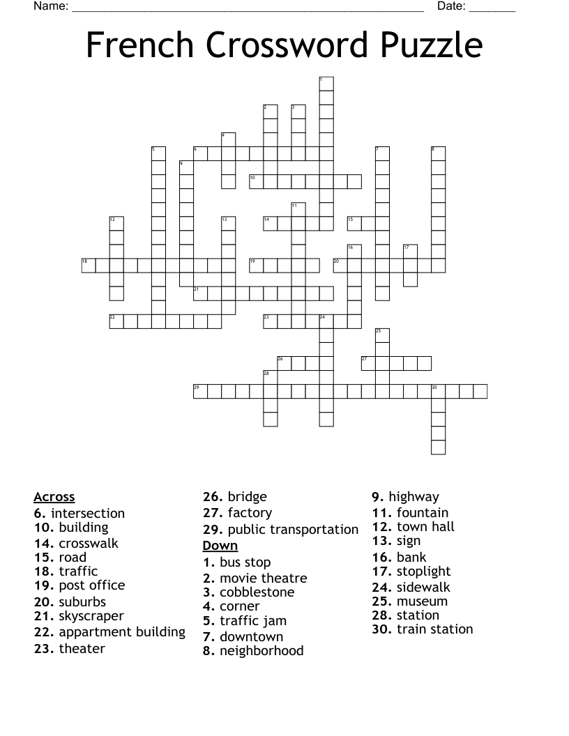 French Crossword Puzzle
