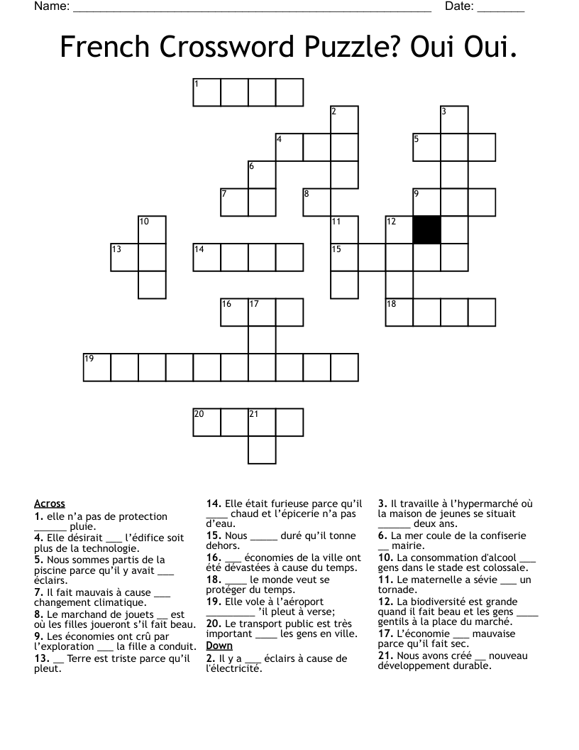 French Crossword Puzzle? Oui Oui.