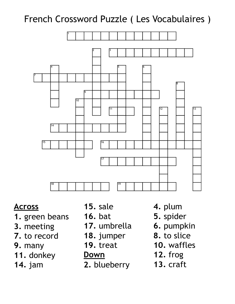 French Crossword Puzzle ( Les Vocabulaires )