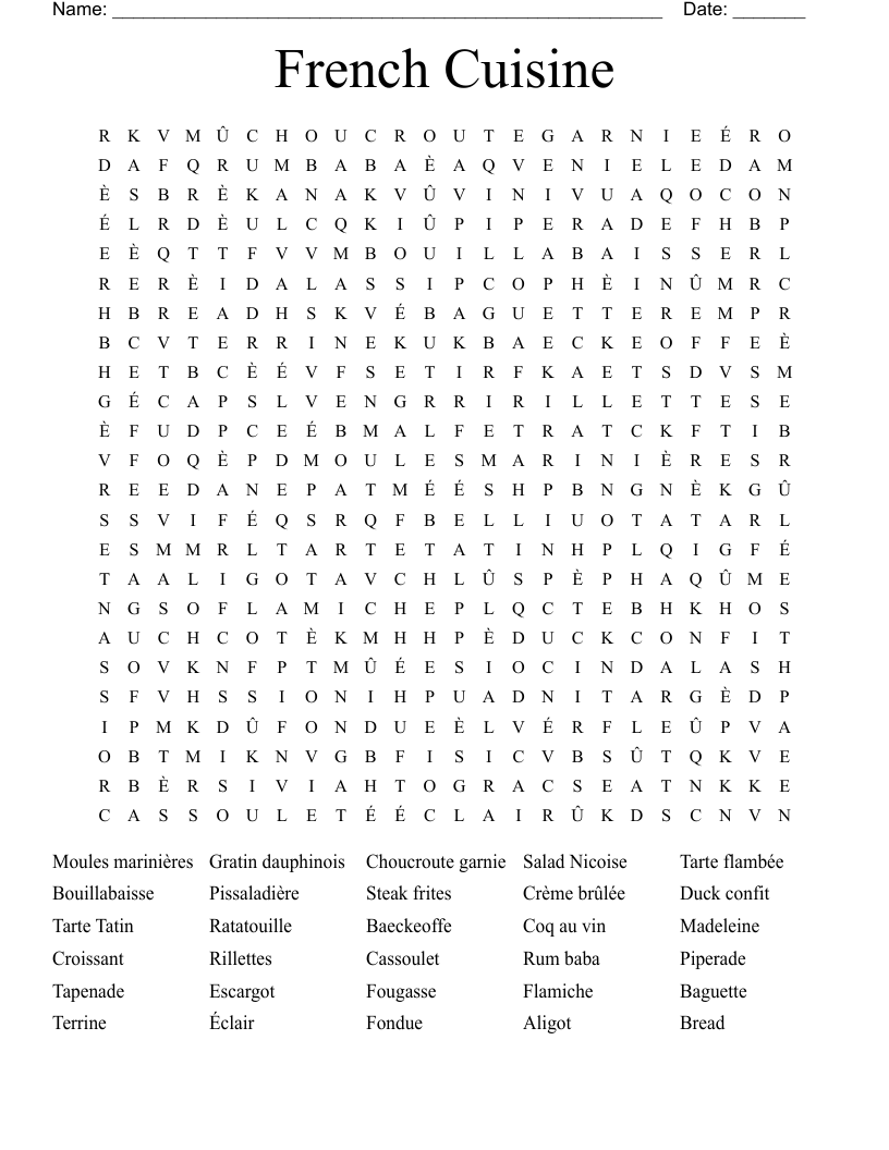 French Cuisine Word Search