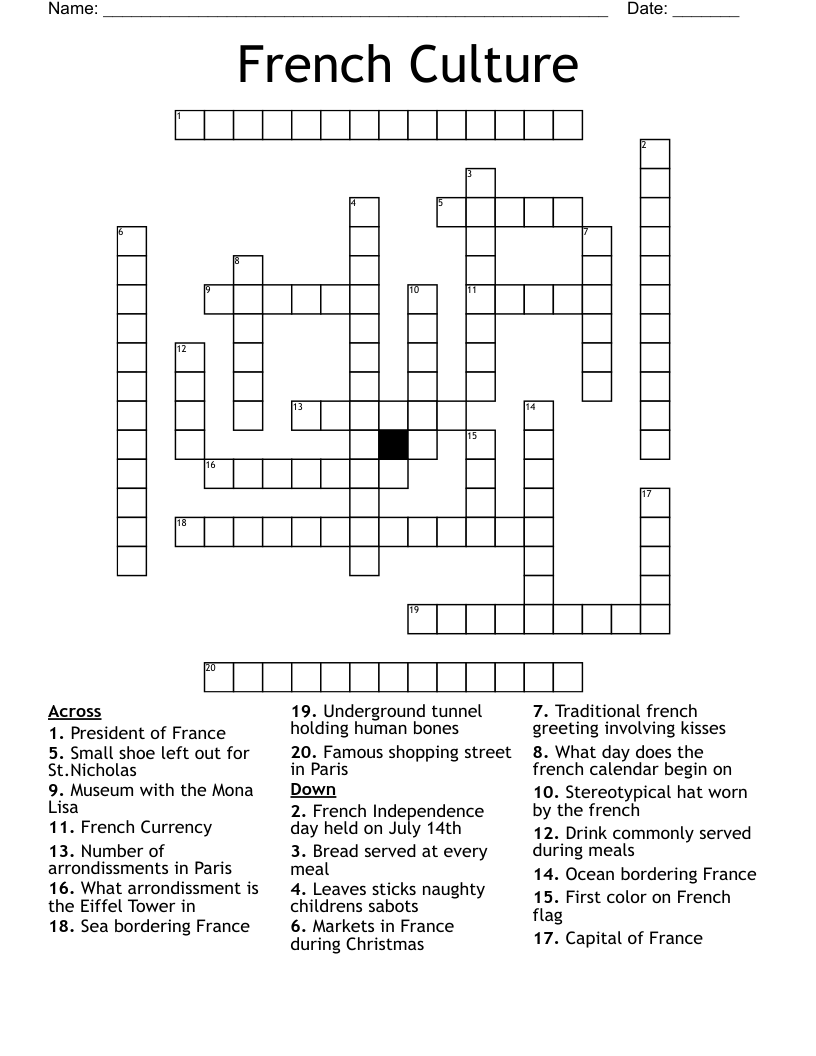 French Culture Crossword