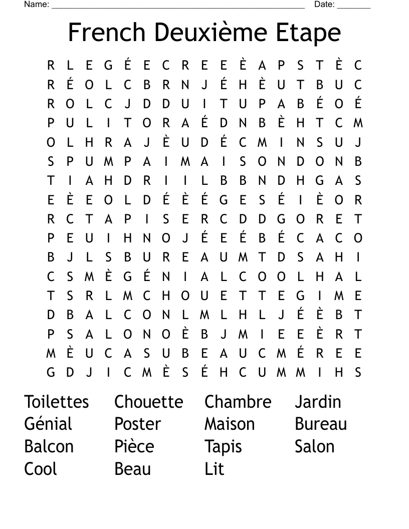French Deuxième Etape Word Search