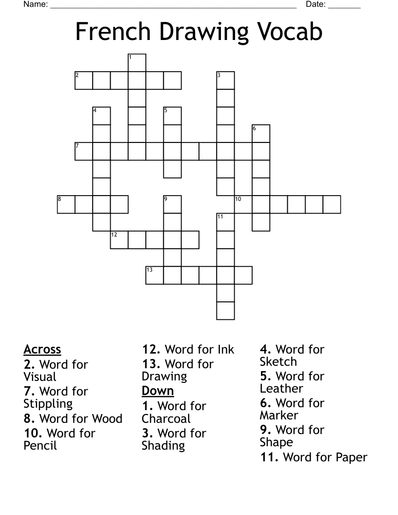 French Drawing Vocab  Crossword