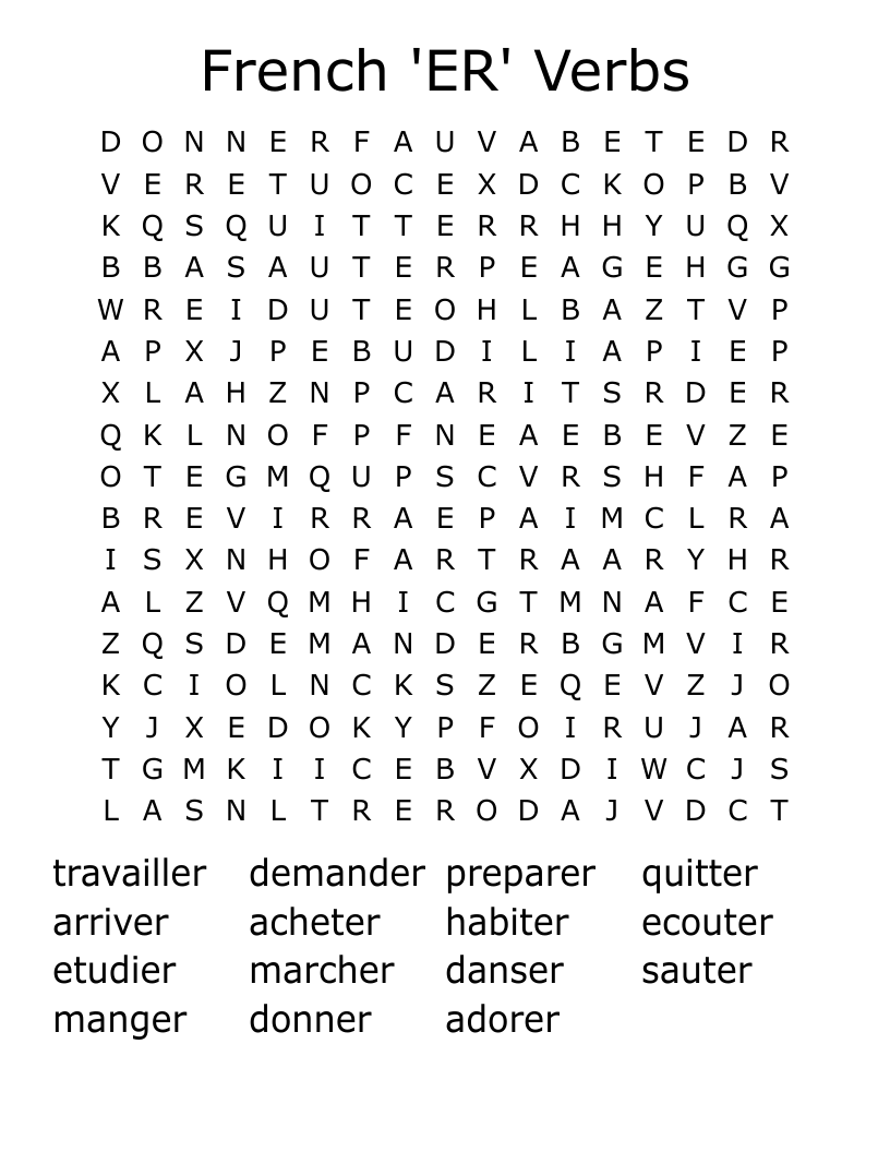 French 'ER' Verbs Word Search