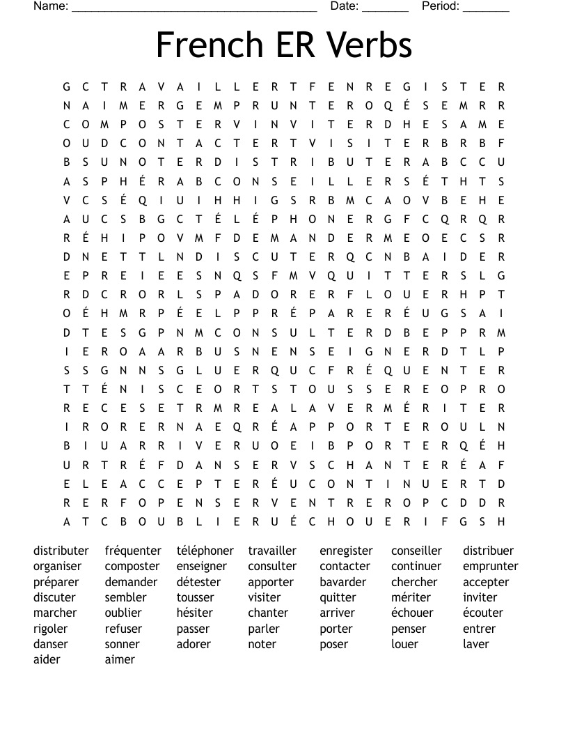 French ER Verbs Word Search