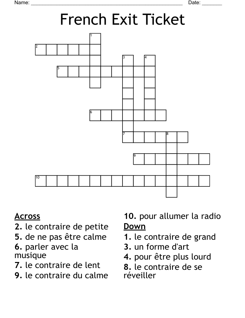 French Exit Ticket Crossword