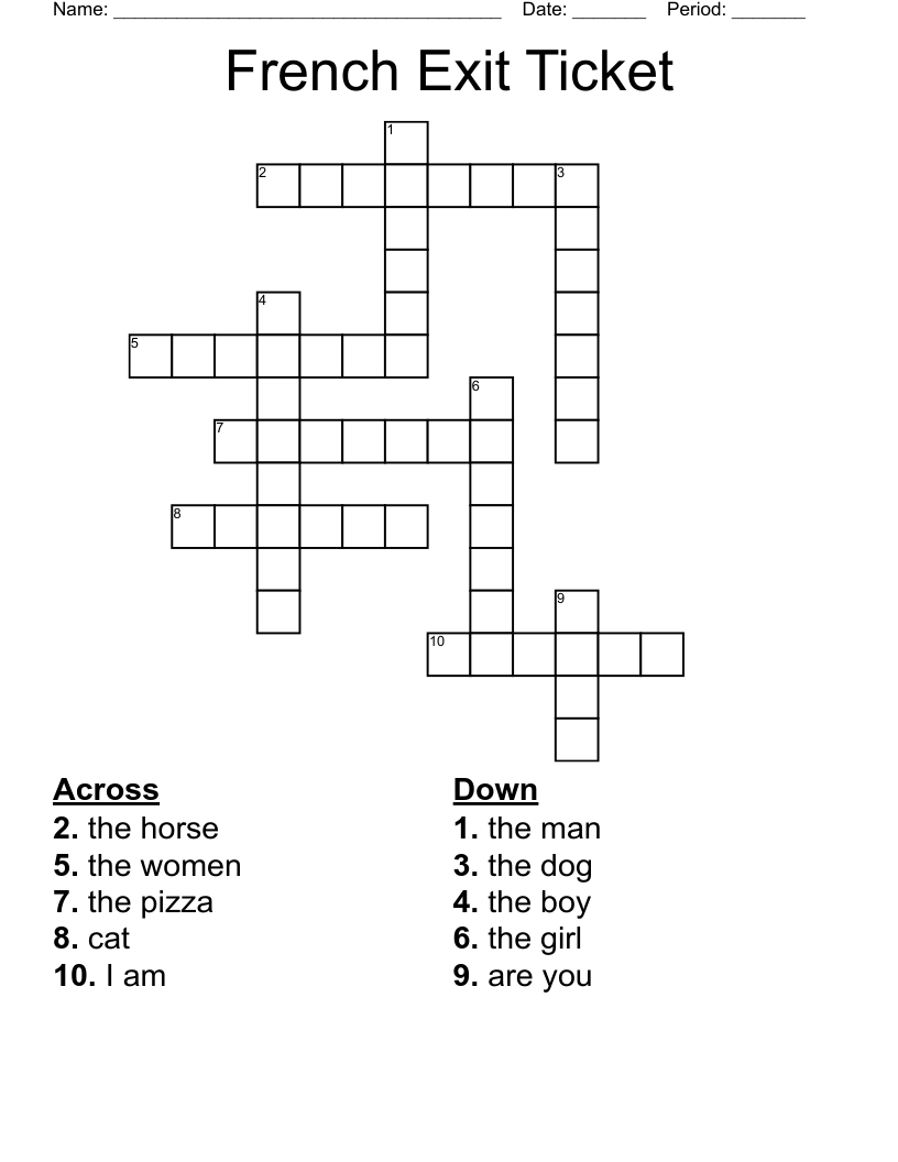 French Exit Ticket Crossword