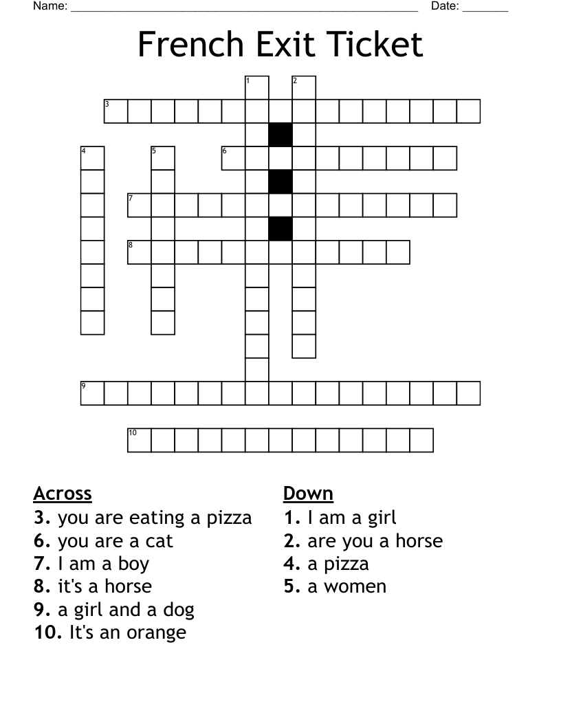 French Exit Ticket Crossword