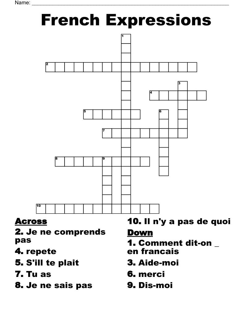 French Expressions  Crossword