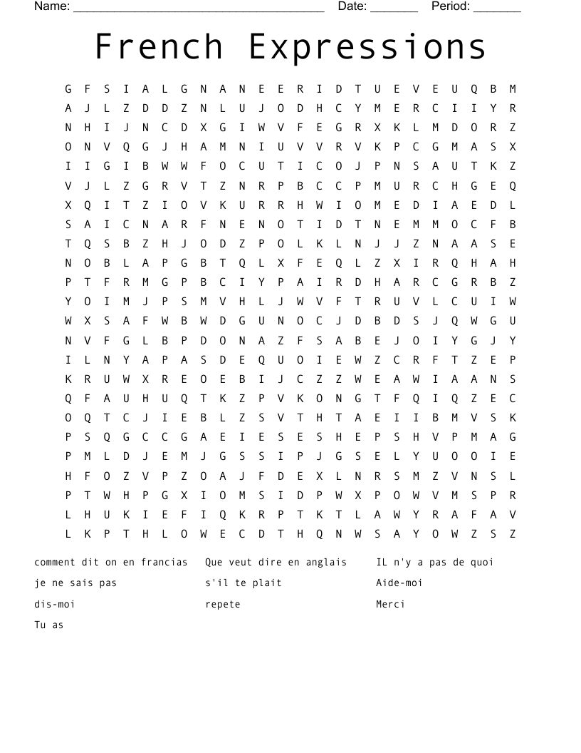 French Expressions  Word Search