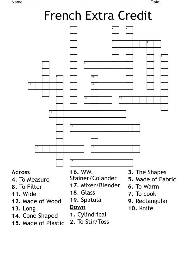 French Extra Credit Crossword