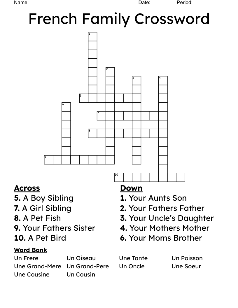 French Family Crossword
