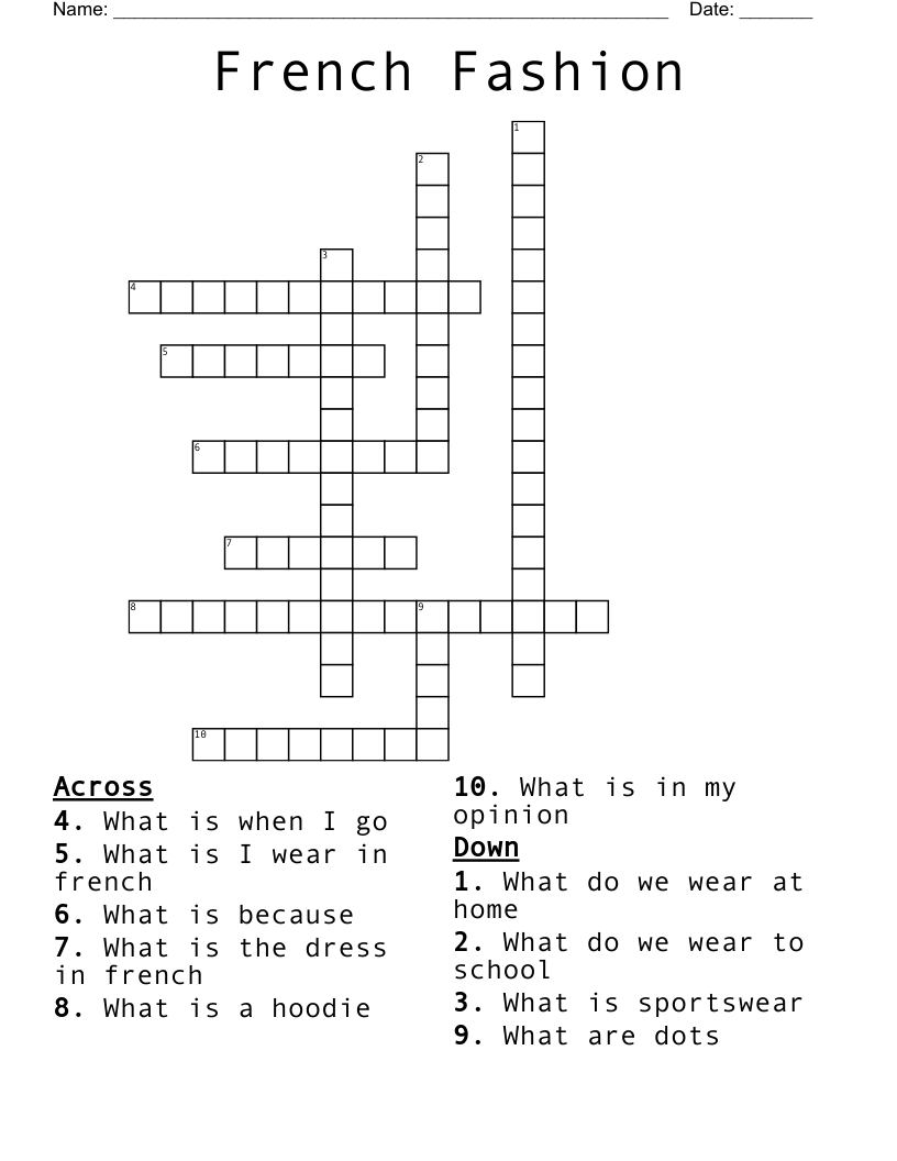 French Fashion Crossword