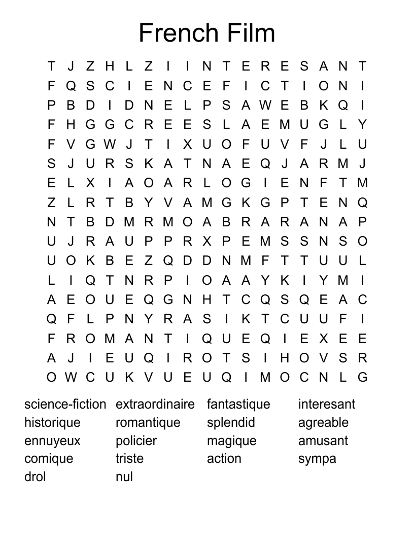 French Film Word Search