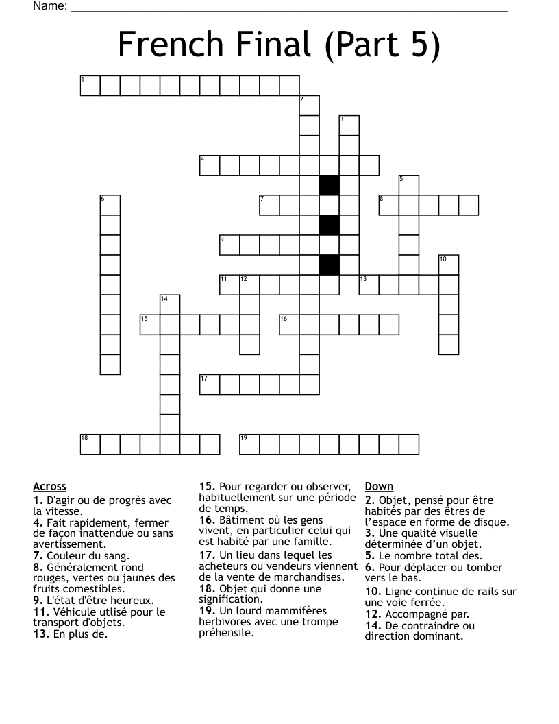 French Final (Part 5) Crossword