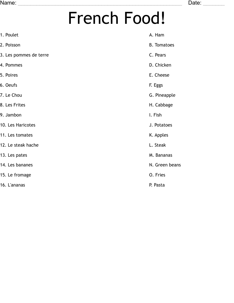 French Food! Worksheet