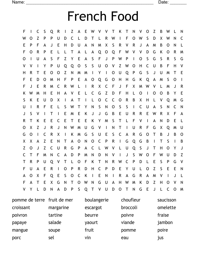 French Food Word Search