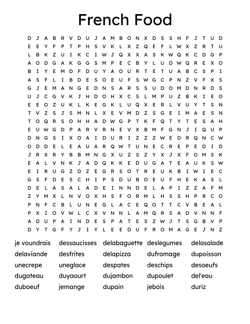 French Food Word Search