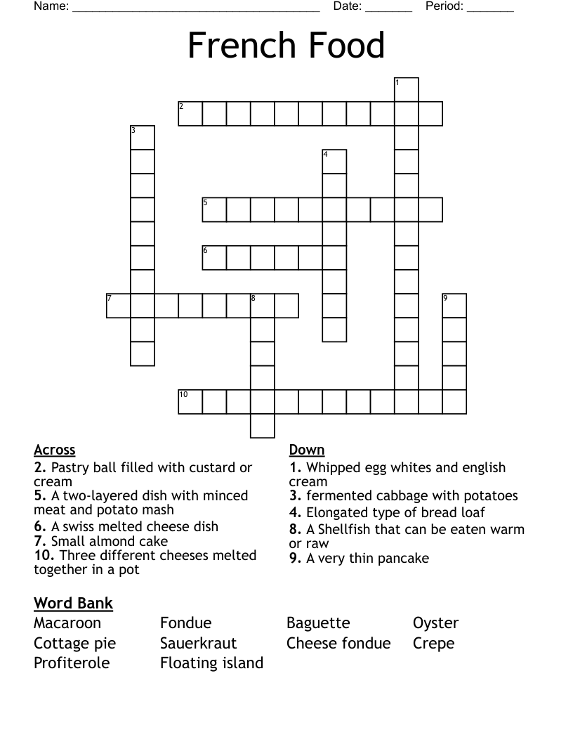 French Food Crossword