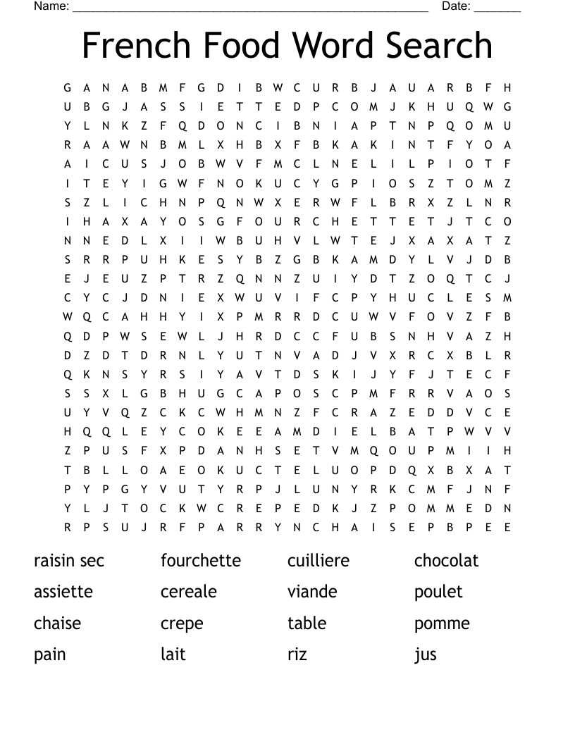 French Food Word Search