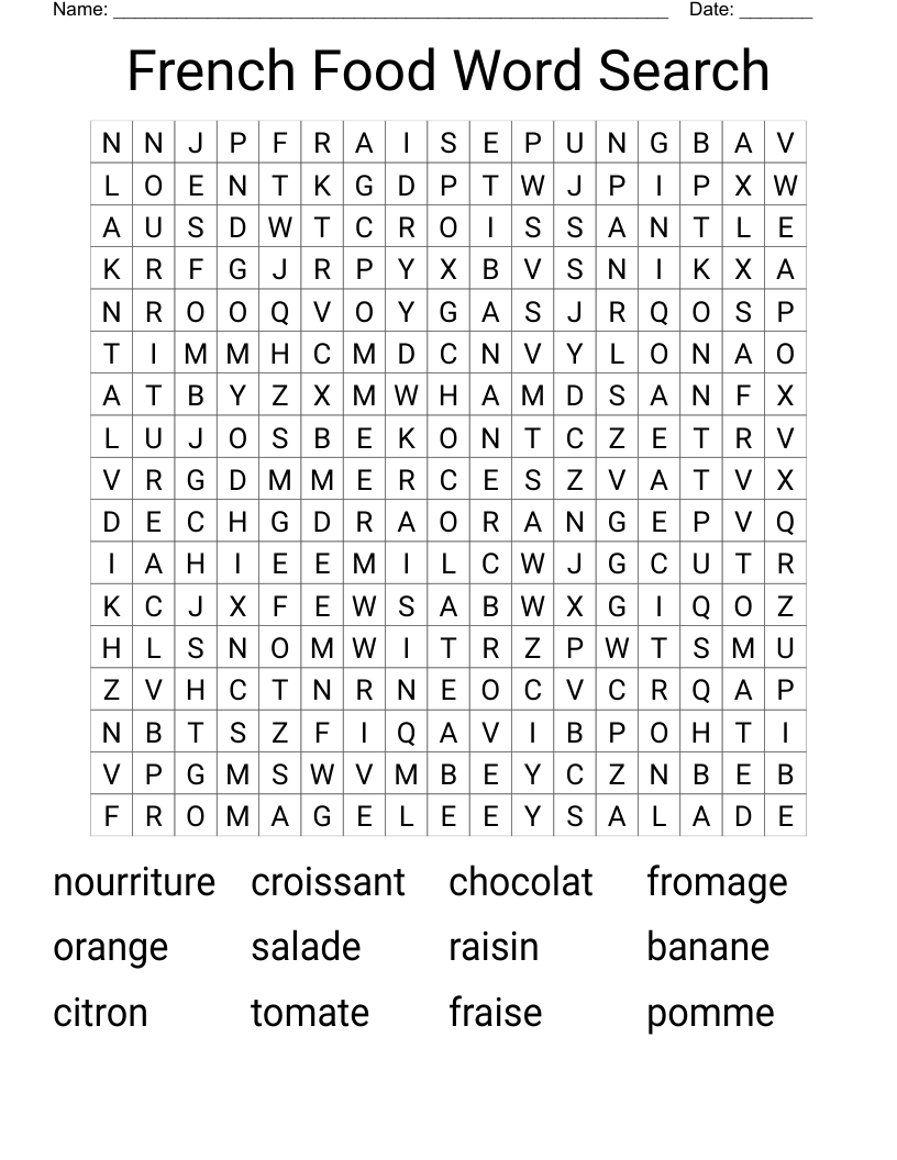 French Food Word Search
