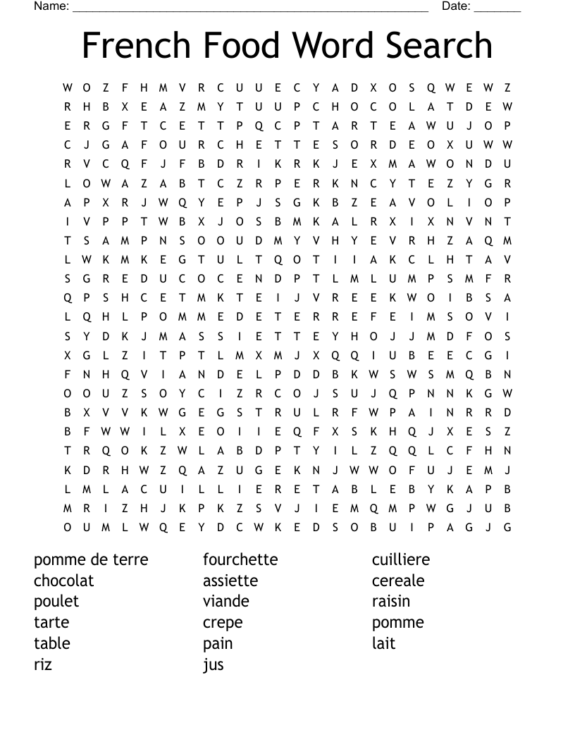 French Food Word Search 