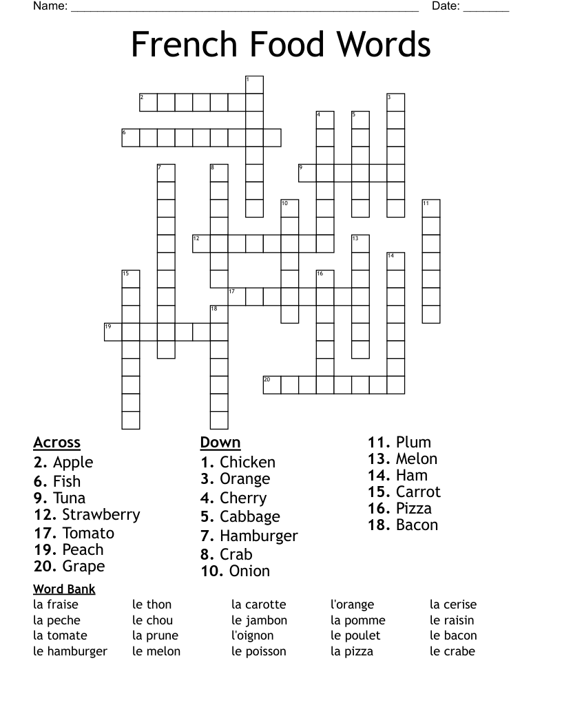 French Food Words Crossword