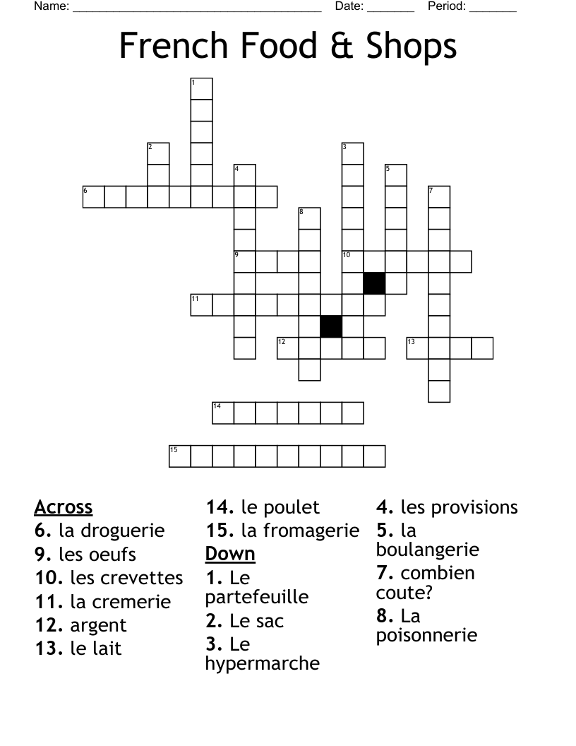 French Food & Shops  Crossword