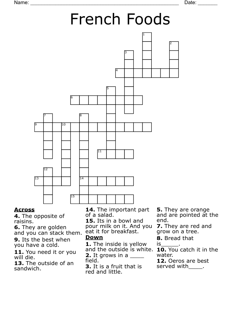 French Foods Crossword