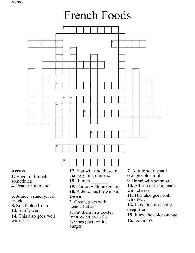 French Foods Crossword