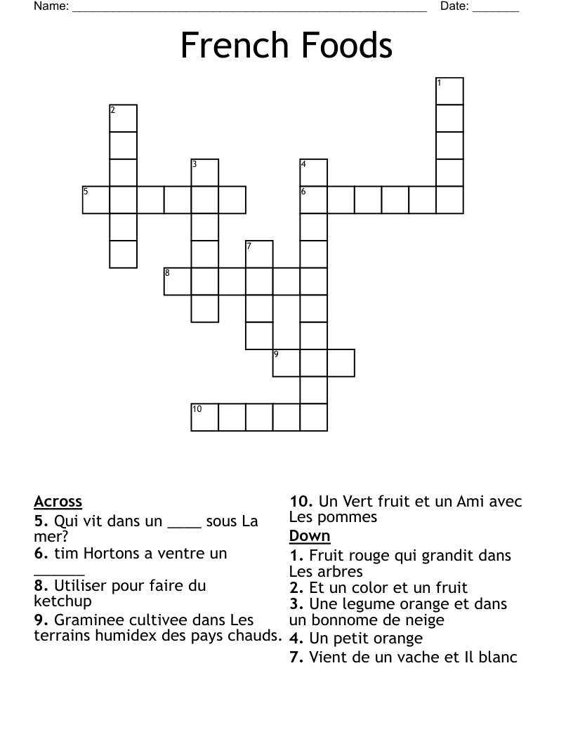 French Foods Crossword