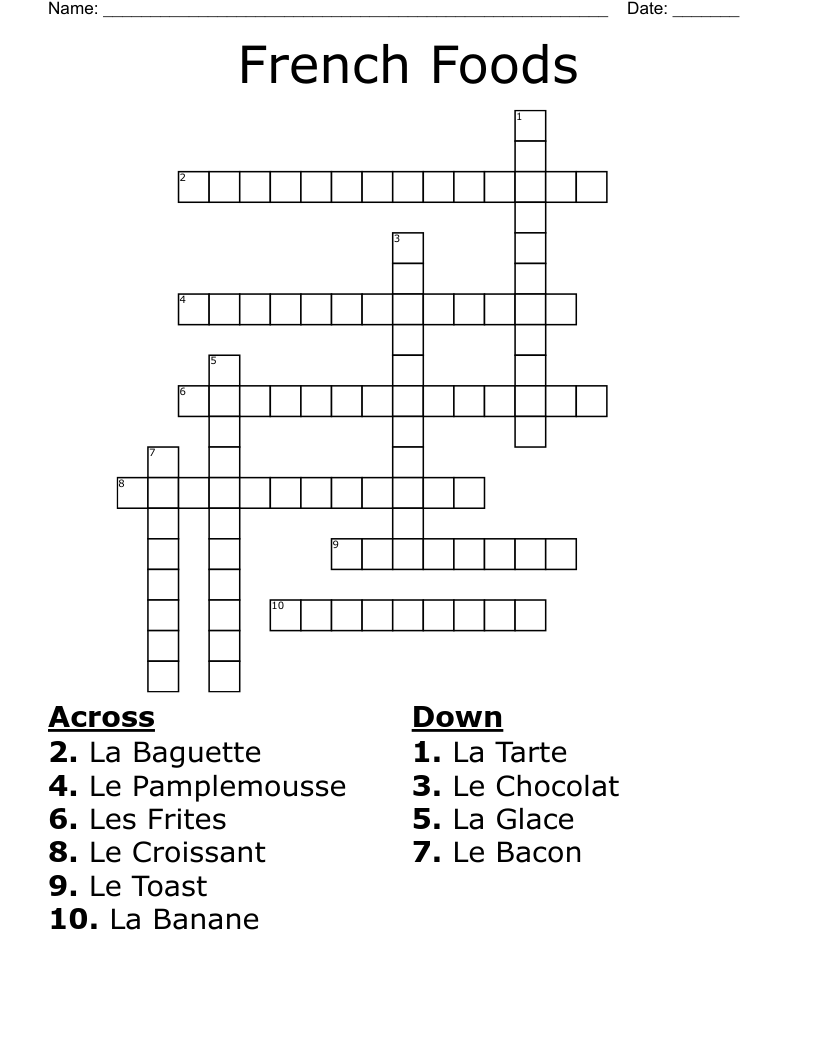 French Foods Crossword