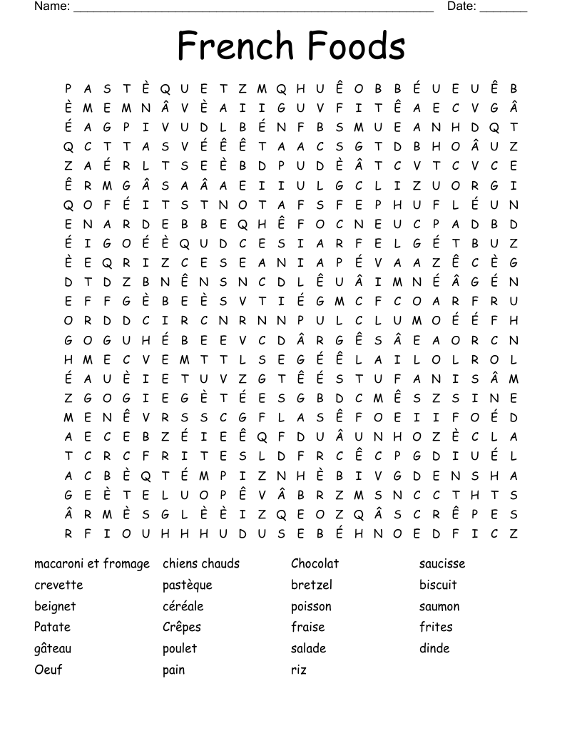 French Foods Word Search