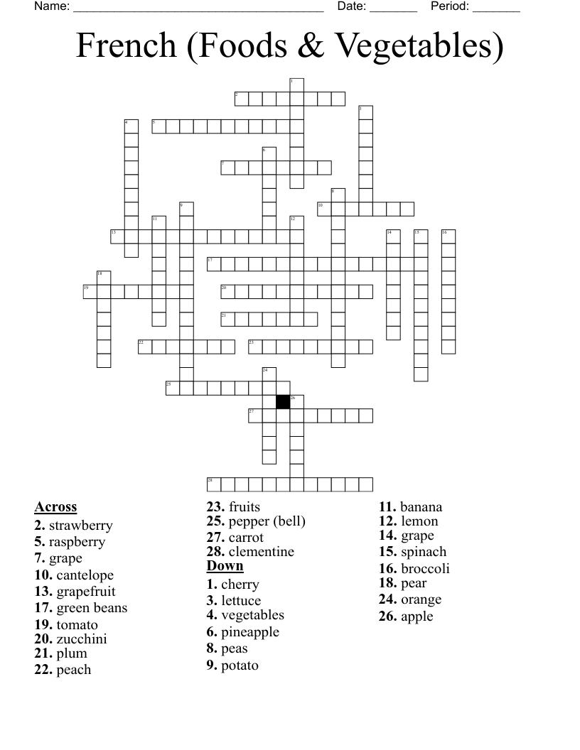 French (Foods & Vegetables) Crossword