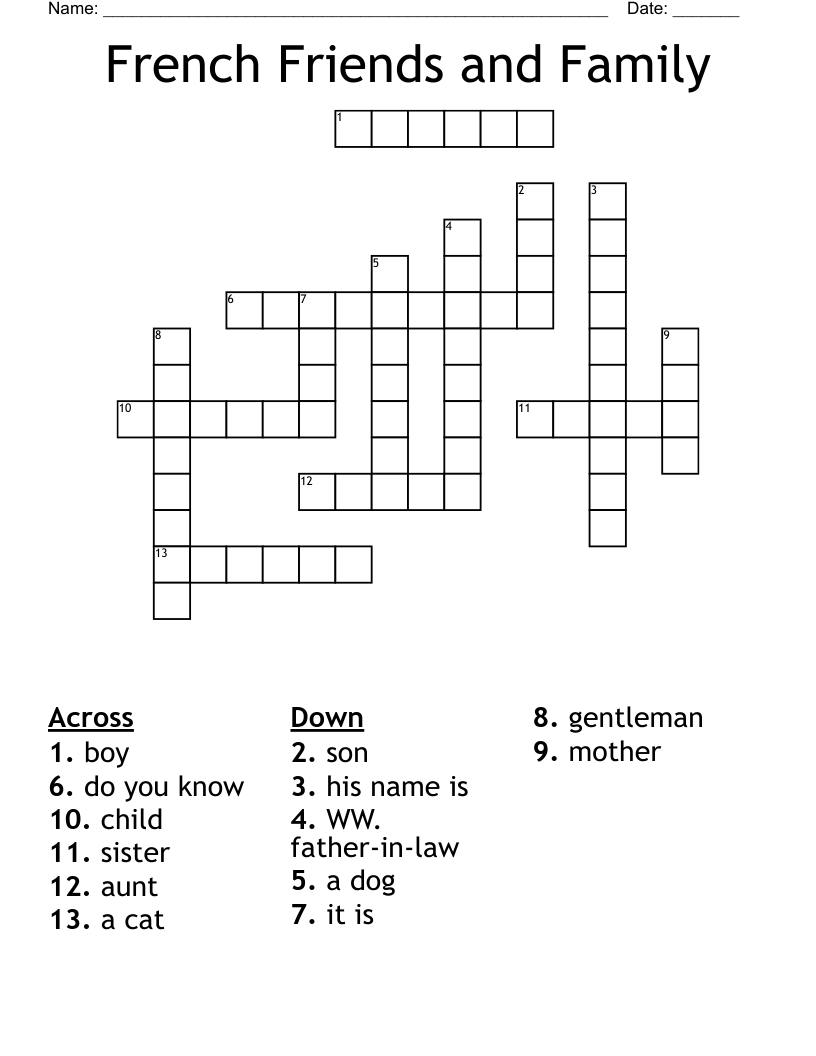 French Friends and Family Crossword