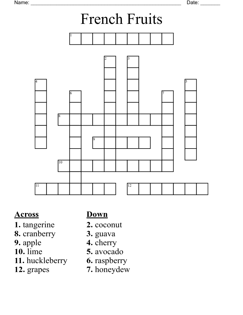 French Fruits Crossword