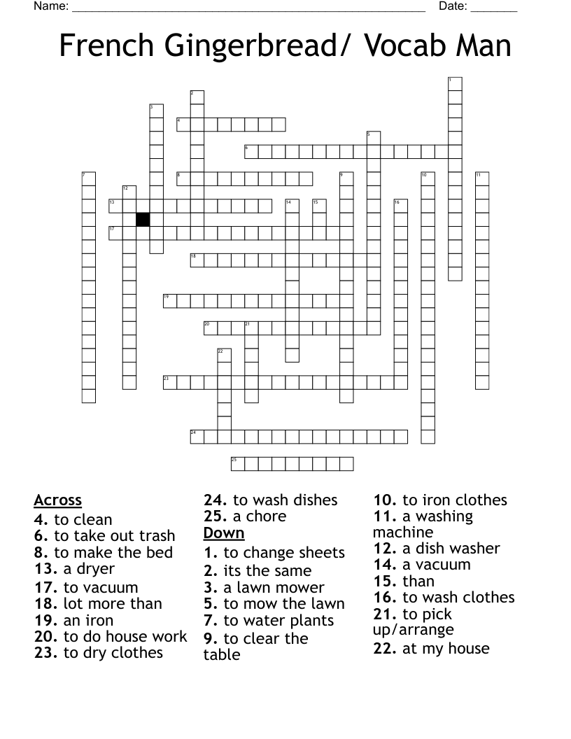 French Gingerbread/ Vocab Man Crossword