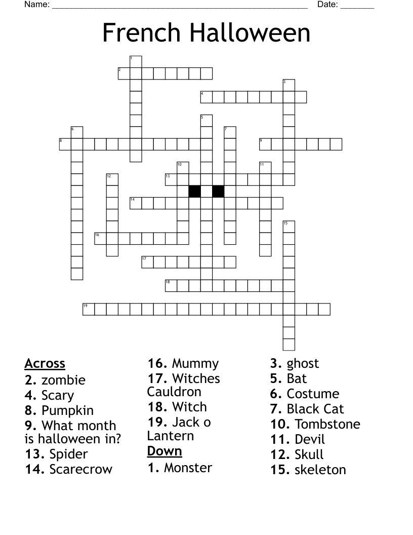 French Halloween Crossword