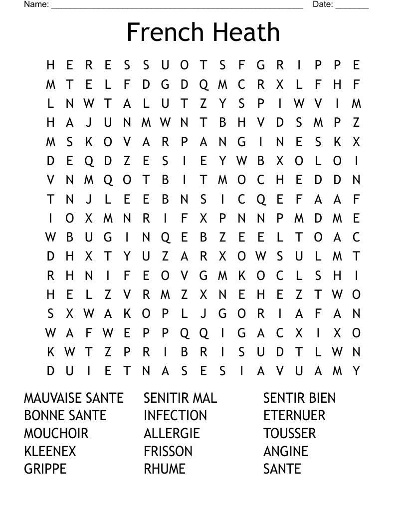 French Heath  Word Search