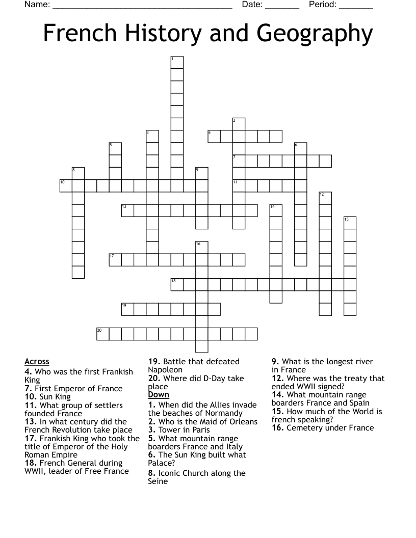 French History and Geography Crossword
