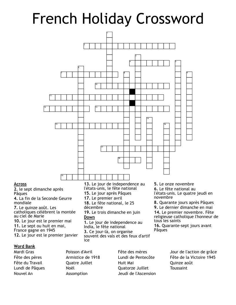 French Holiday Crossword 
