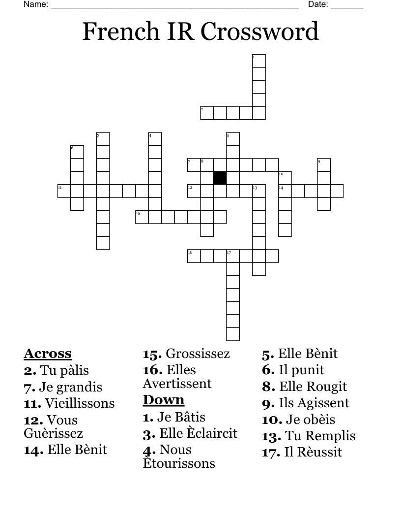 French IR Crossword