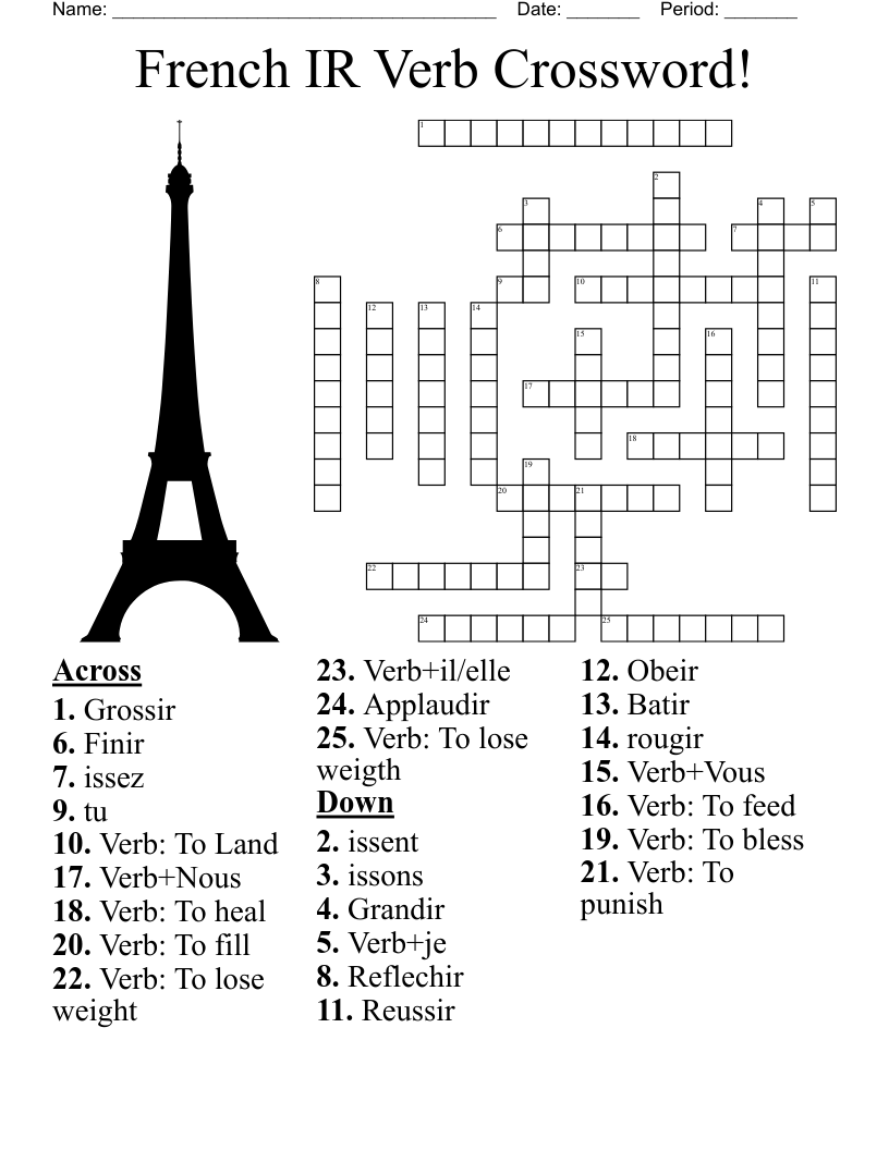 French IR Verb Crossword!