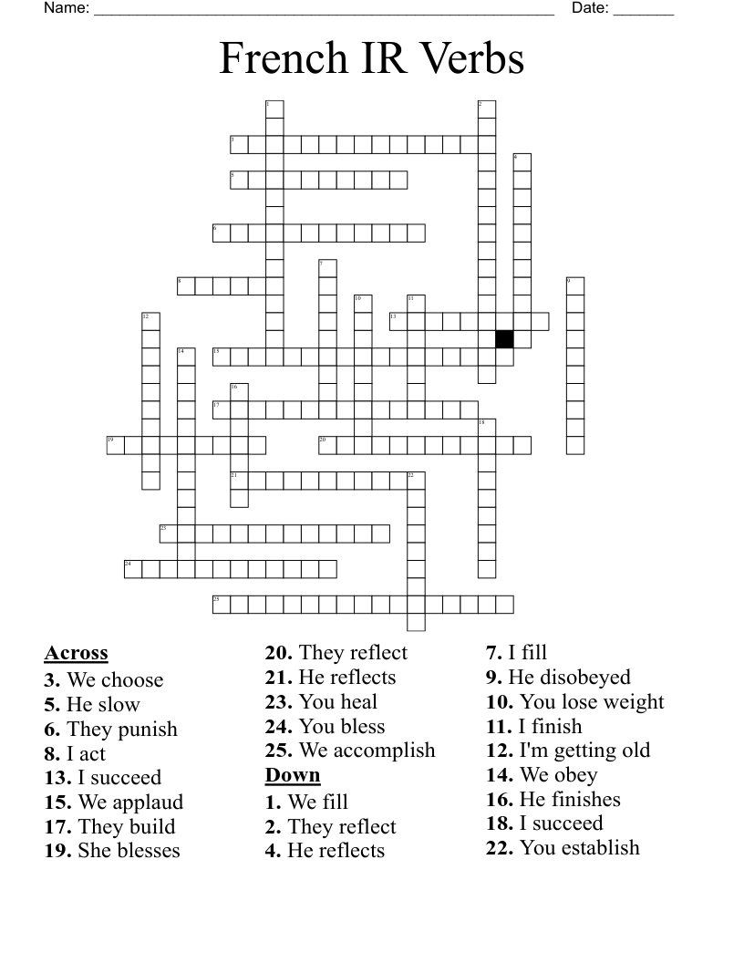 French IR Verbs Crossword
